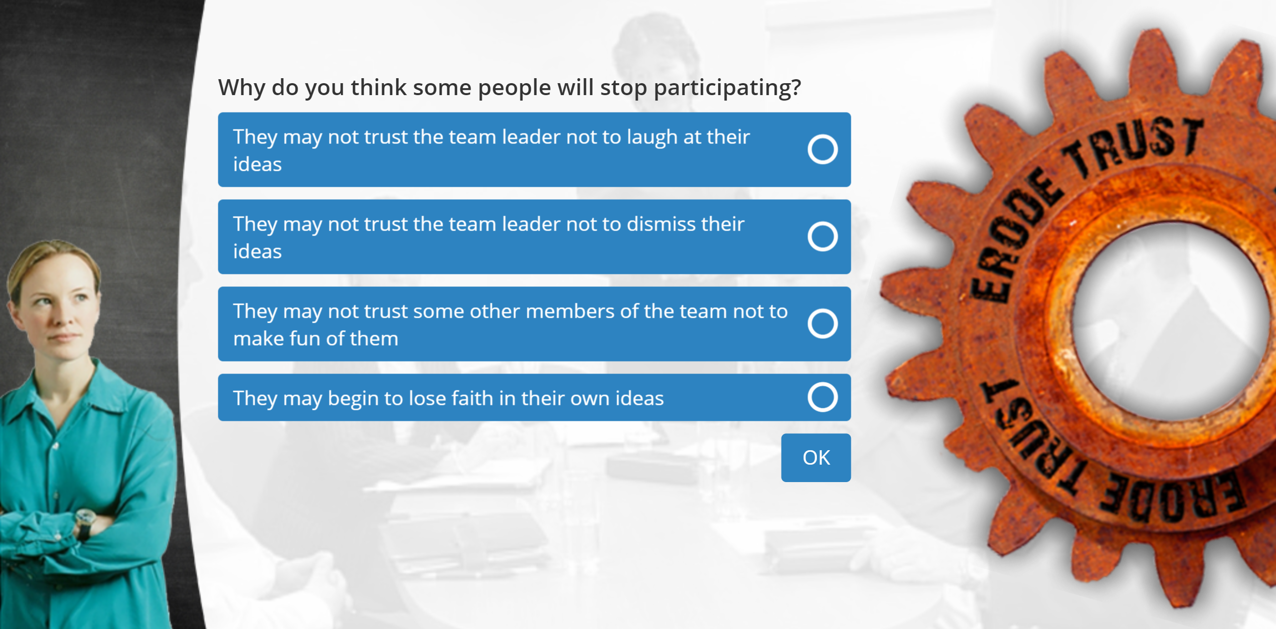 When a Team member stops participating that can mean that Trust has been broken.